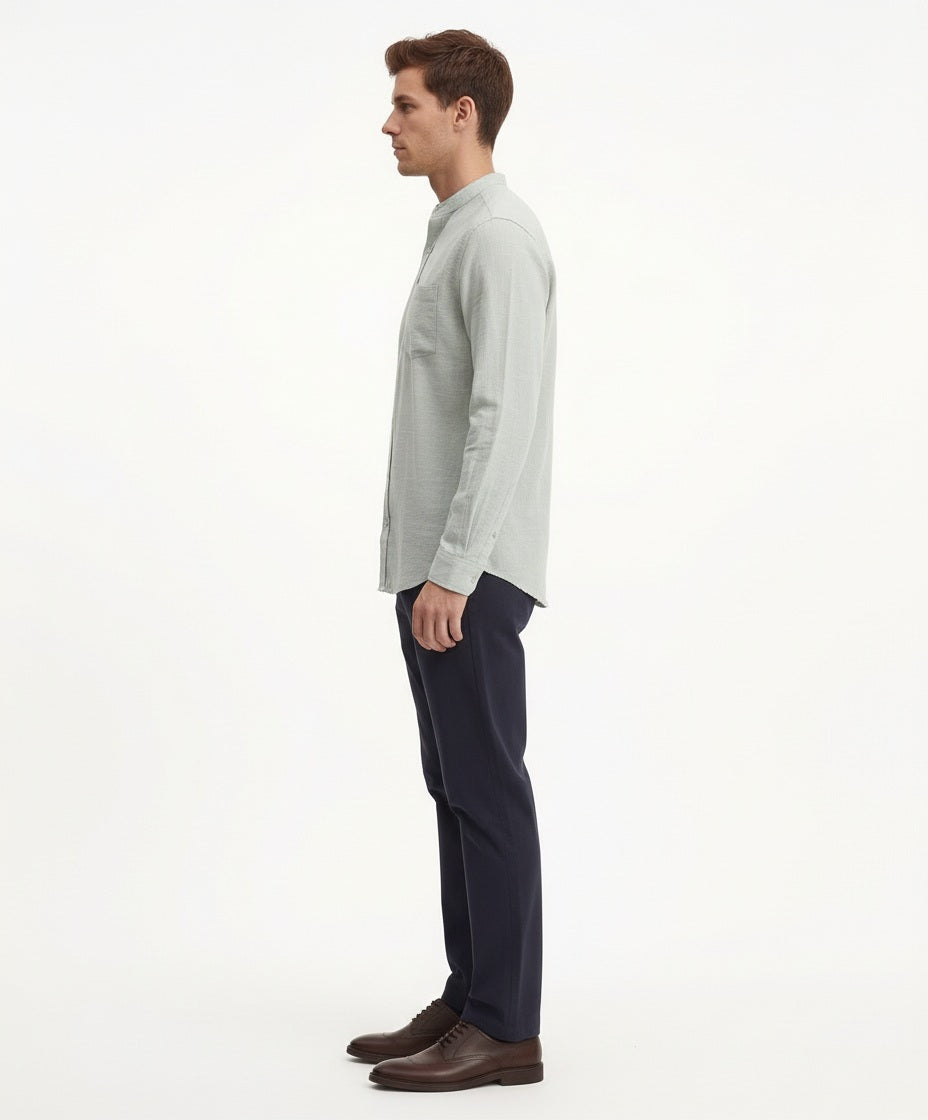 Men Solid Mandarin Neck Casual Shirt