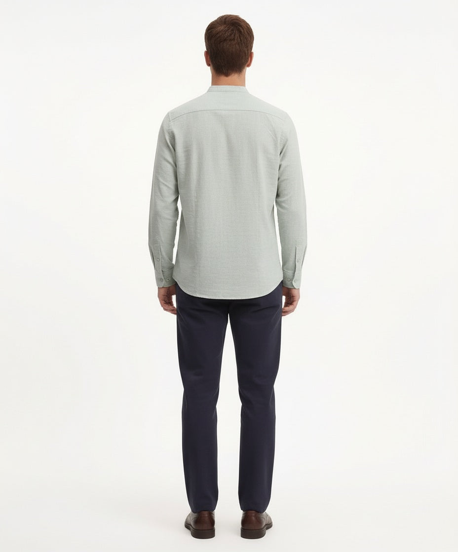 Men Mint Solid Mandarin Neck Casual Shirt