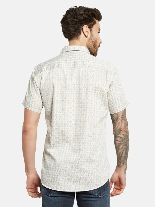 Mettle Spread Collar Geometric Printed Casual Cotton Shirt