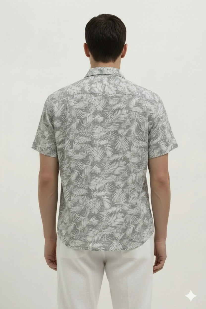 Men Mint Floral Printed Spread Collar Cotton Casual Shirt