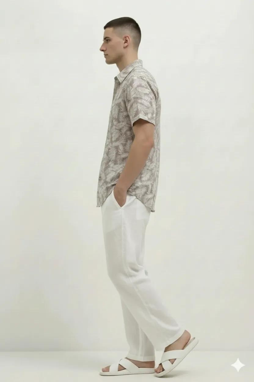 Men Suede Floral Printed Spread Collar Cotton Casual Shirt