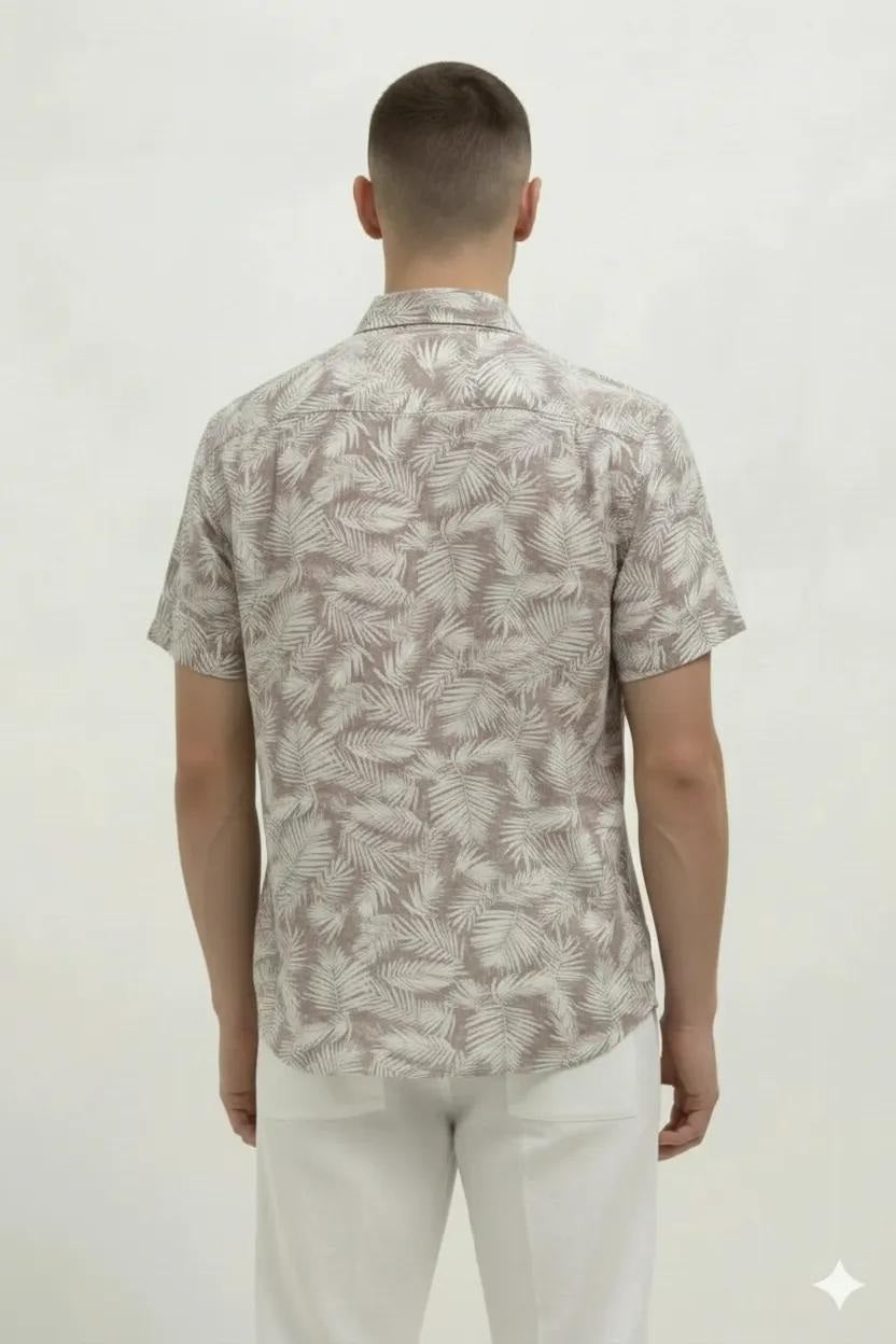 Men Suede Floral Printed Spread Collar Cotton Casual Shirt