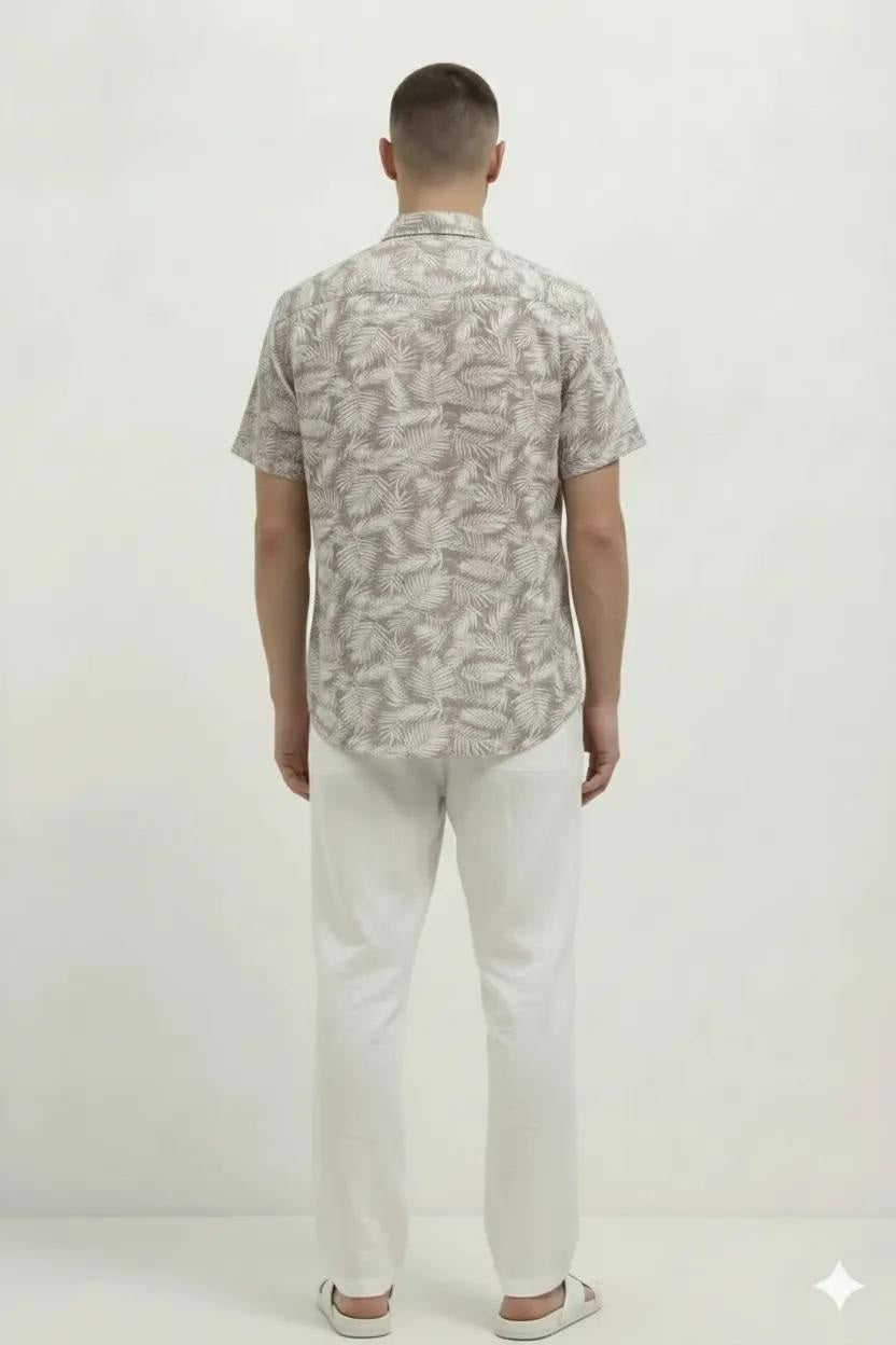 Men Suede Floral Printed Spread Collar Cotton Casual Shirt