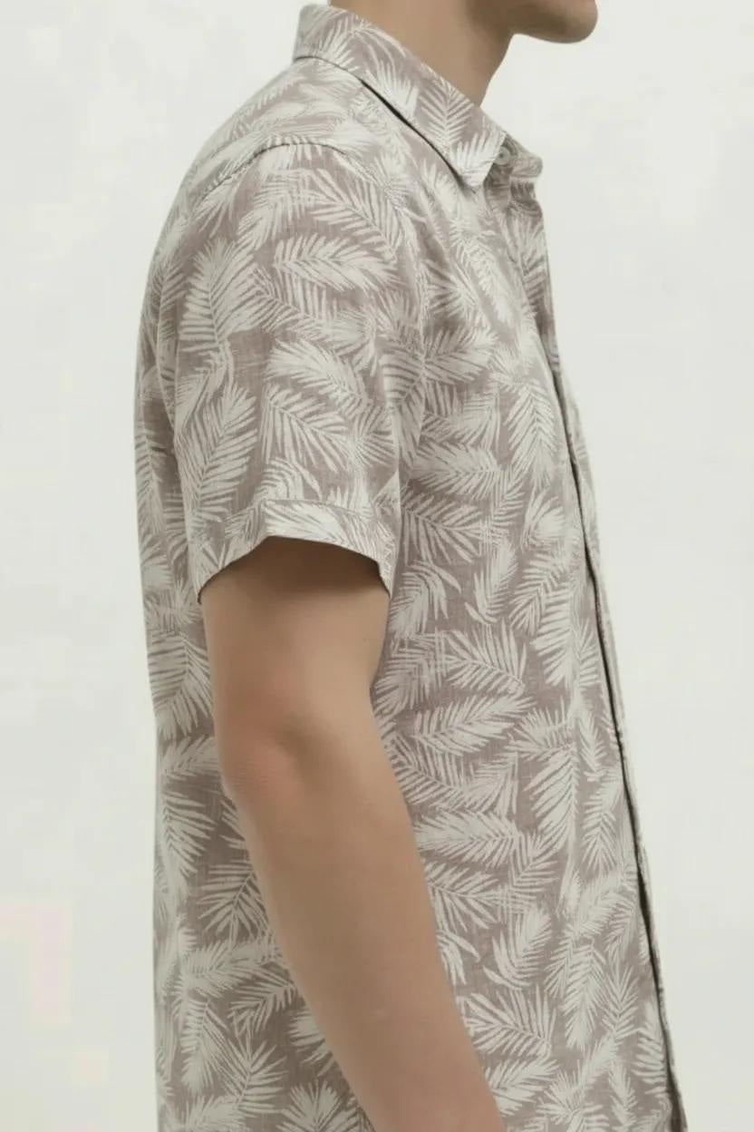 Men Suede Floral Printed Spread Collar Cotton Casual Shirt
