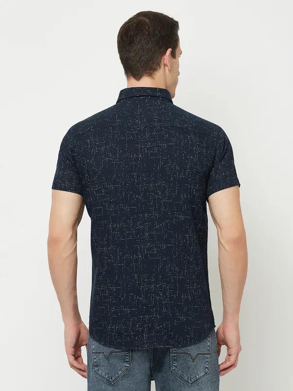 Mettle Men Navy Blue Printed Casual Shirt