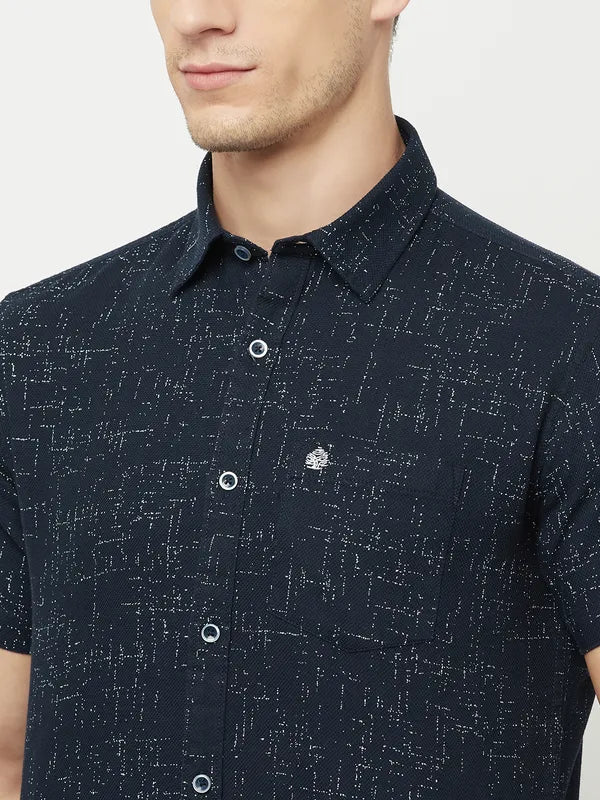 Mettle Men Navy Blue Printed Casual Shirt