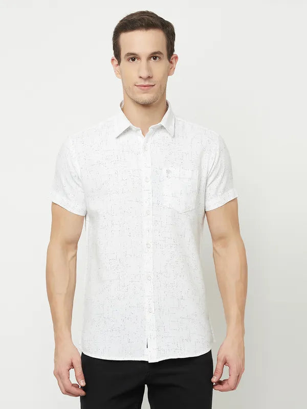 Mettle Men White Printed Casual Shirt