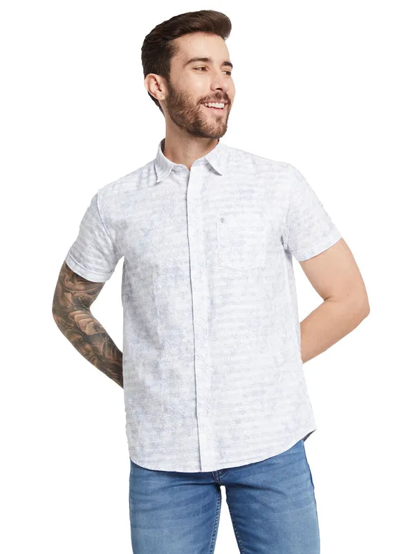 Mettle Abstract Printed Spread Collar Curved Cotton Casual Shirt