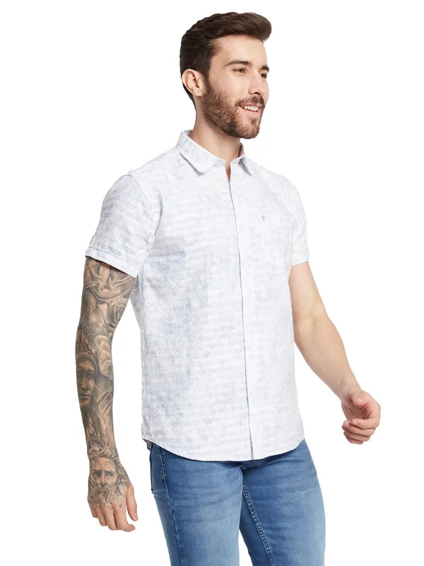 Mettle Abstract Printed Spread Collar Curved Cotton Casual Shirt