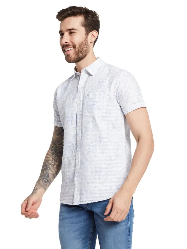 Mettle Abstract Printed Spread Collar Curved Cotton Casual Shirt