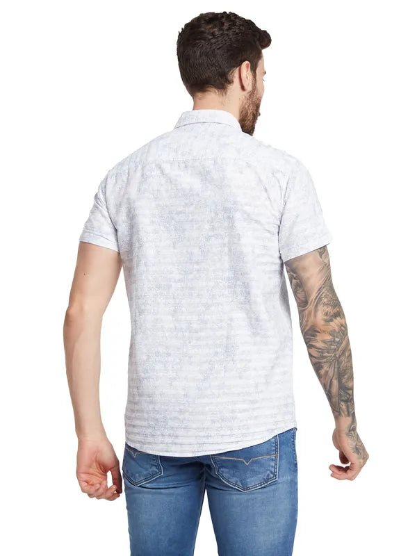 Mettle Abstract Printed Spread Collar Curved Cotton Casual Shirt