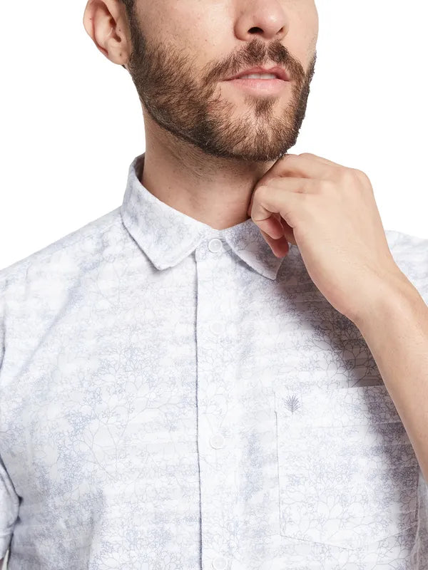 Mettle Abstract Printed Spread Collar Curved Cotton Casual Shirt