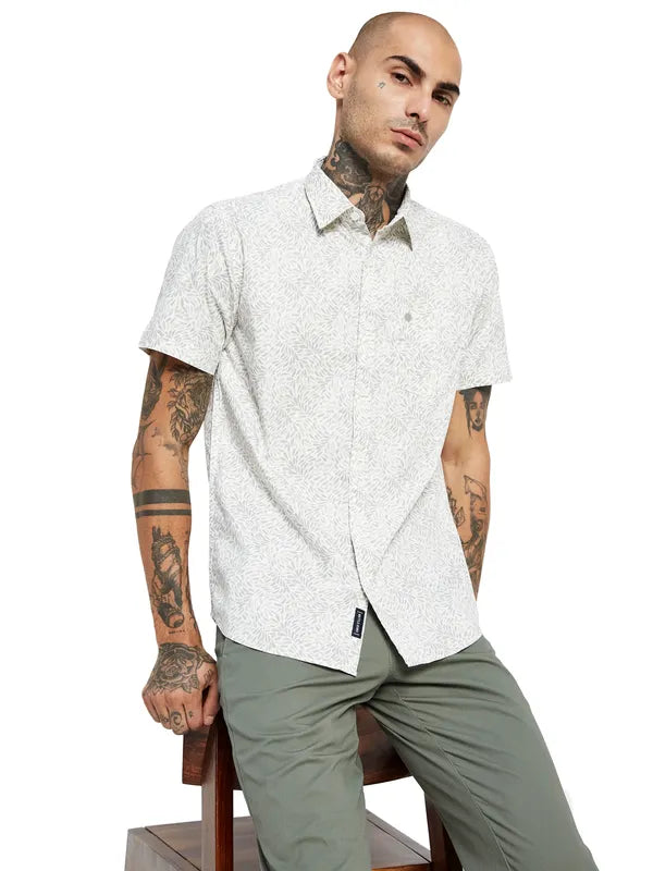 Mettle Floral Printed Short Sleeve Cotton Casual Shirt