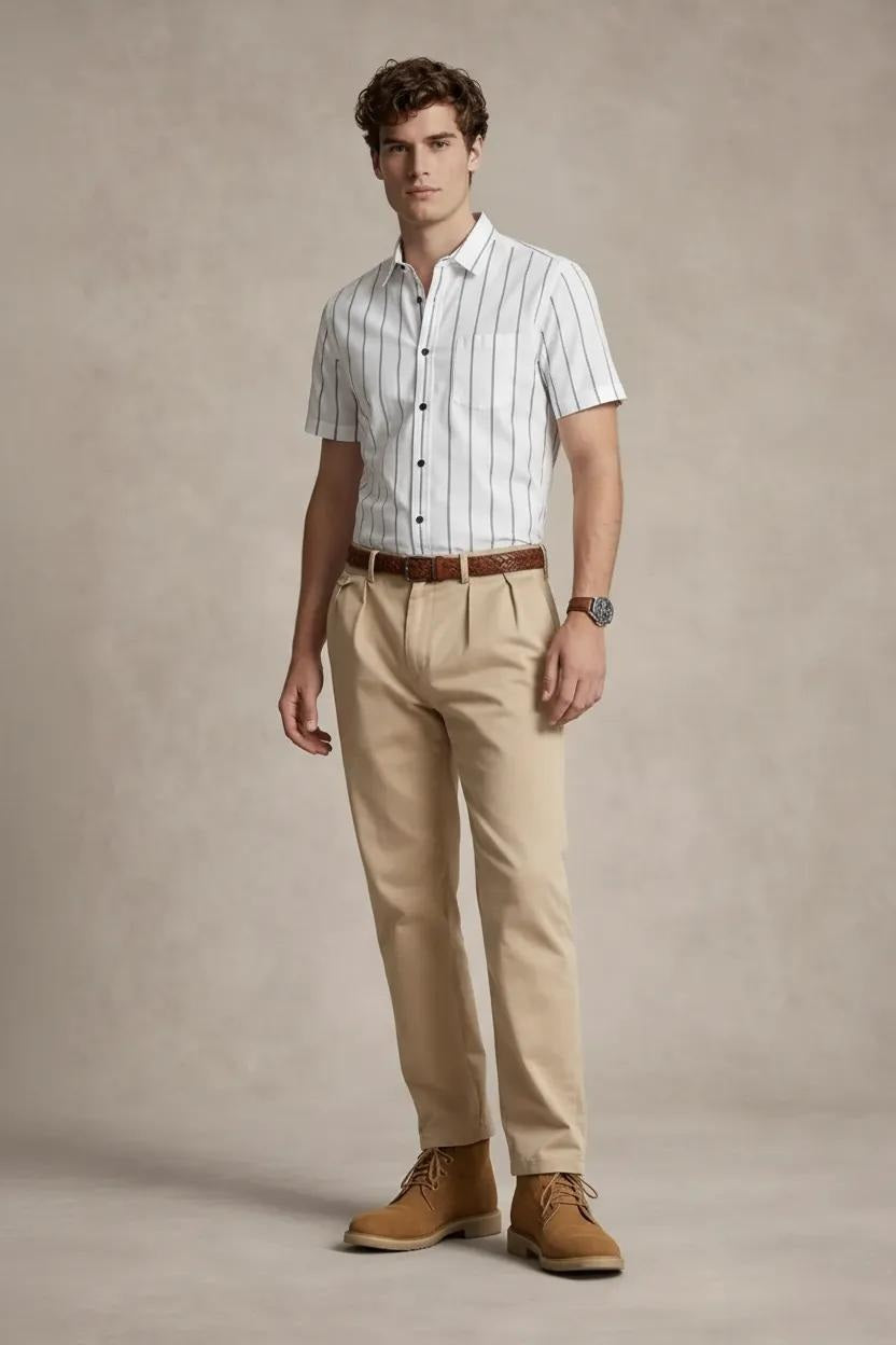 Men White Striped Casual Shirt
