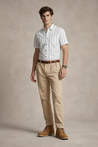 Men White Striped Casual Shirt