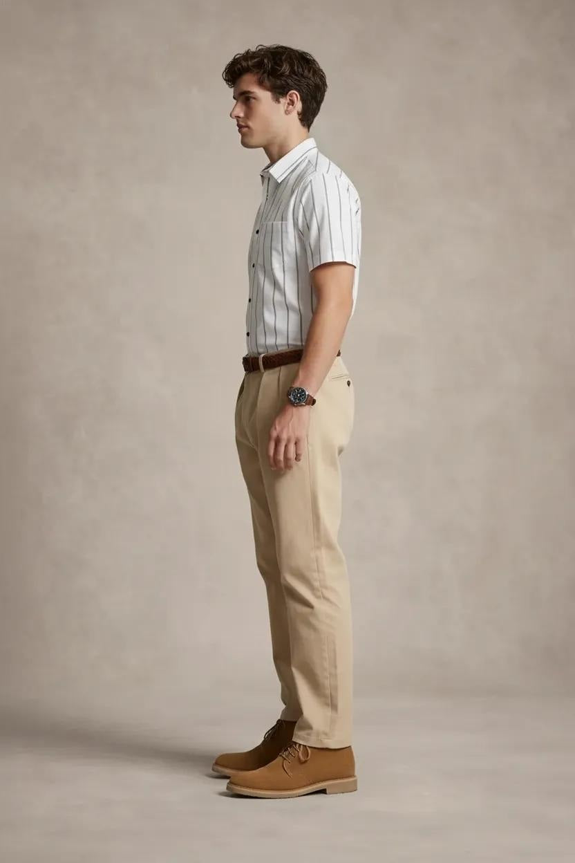 Men White Striped Casual Shirt
