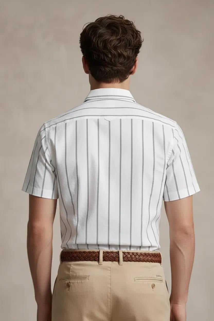 Men White Striped Casual Shirt