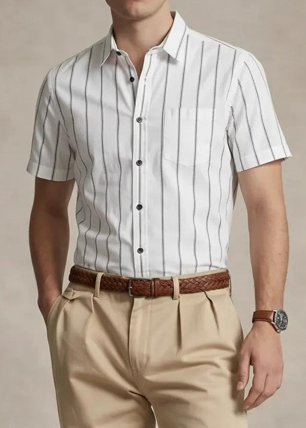 Men White Striped Casual Shirt
