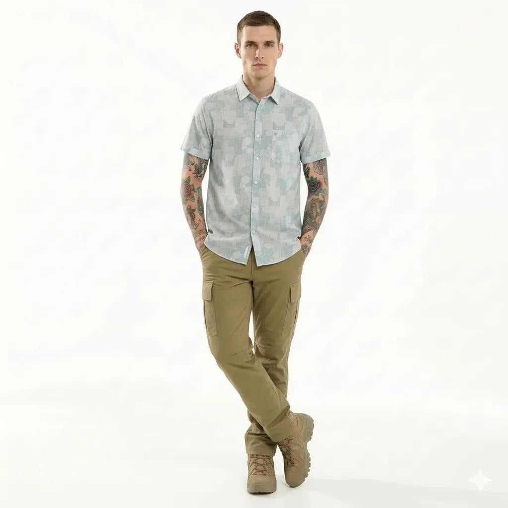 METTLE Men Light Teal Colourblocked Casual Shirt