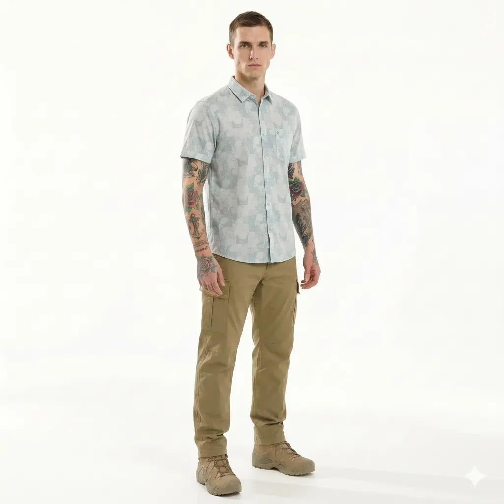METTLE Men Light Teal Colourblocked Casual Shirt