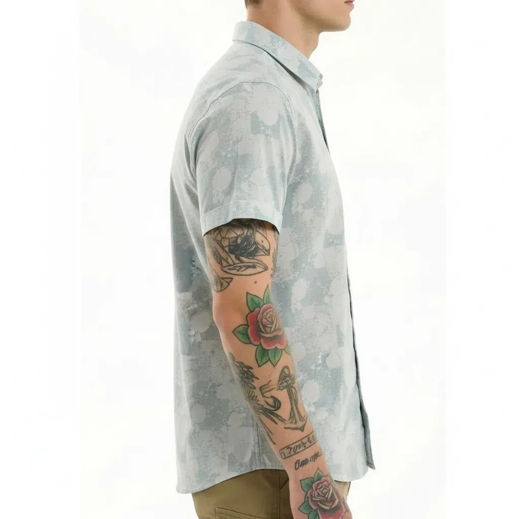 METTLE Men Light Teal Colourblocked Casual Shirt