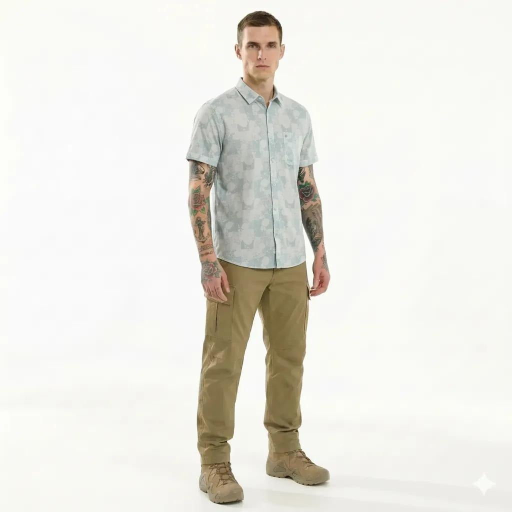 METTLE Men Light Teal Colourblocked Casual Shirt