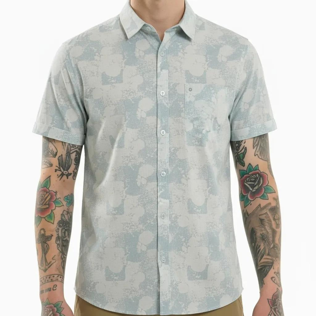 METTLE Men Light Teal Colourblocked Casual Shirt