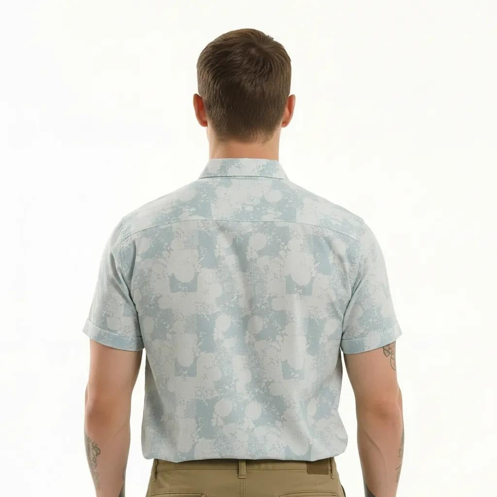 METTLE Men Light Teal Colourblocked Casual Shirt