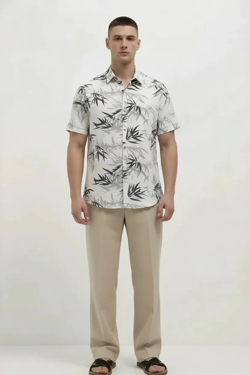 Men White Printed Casual Shirt
