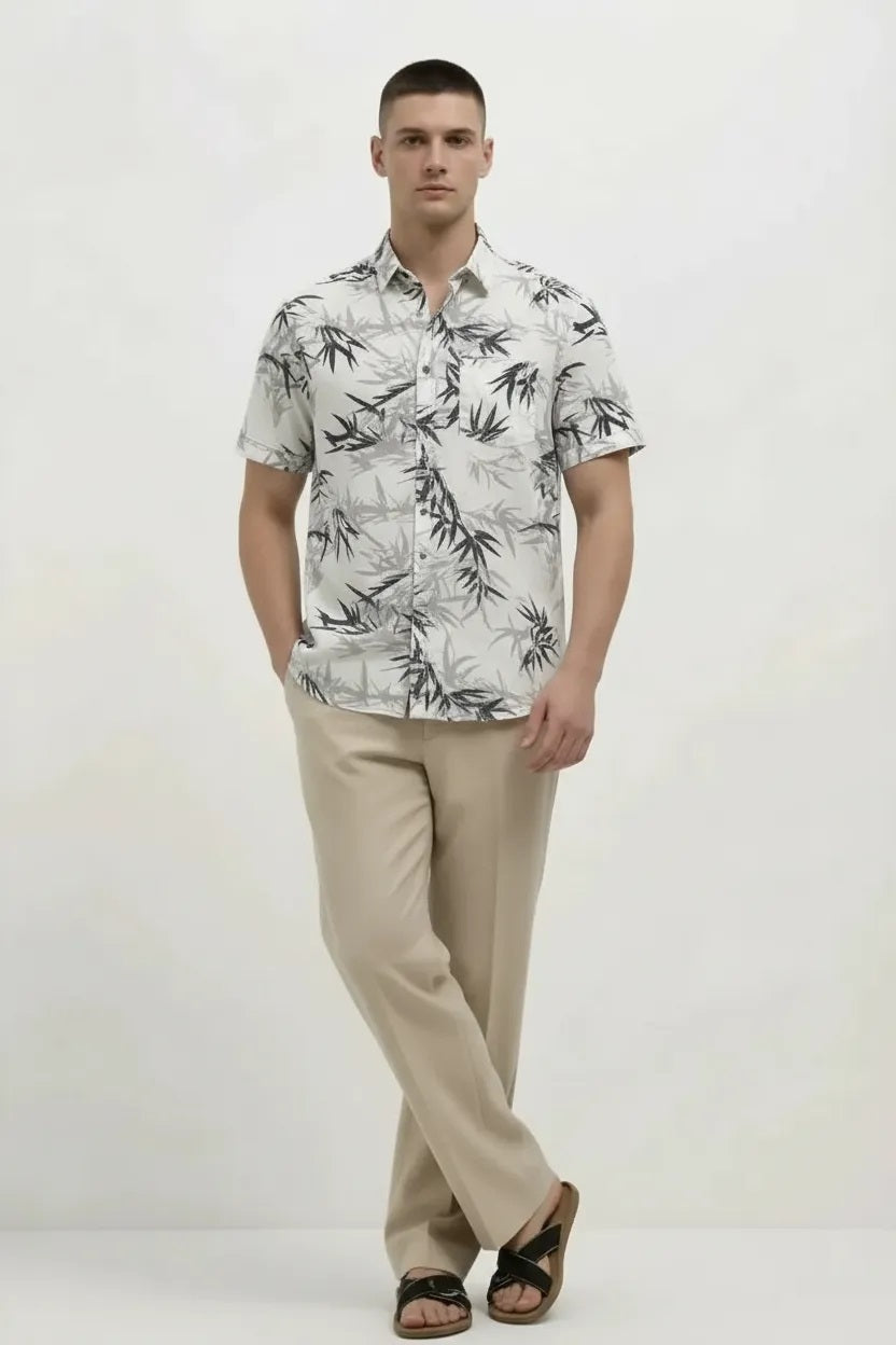 Men White Printed Casual Shirt
