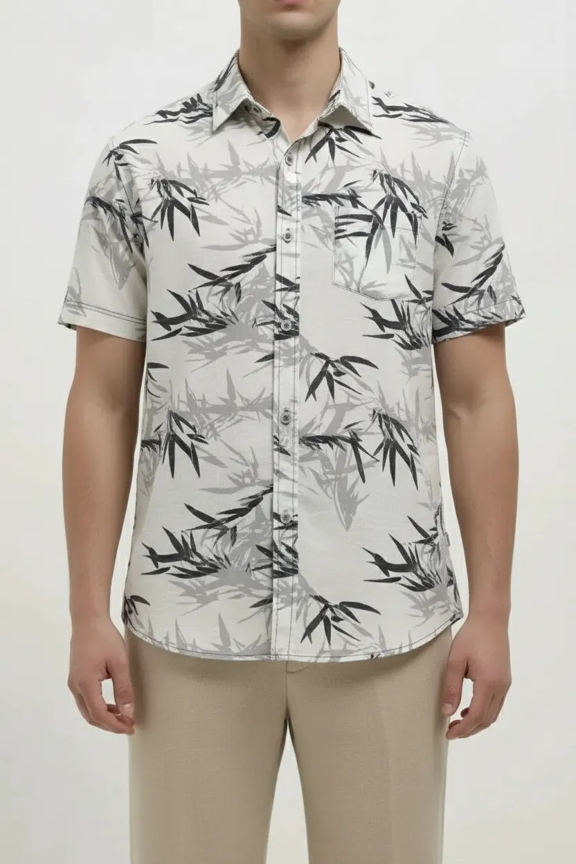 Men White Printed Casual Shirt