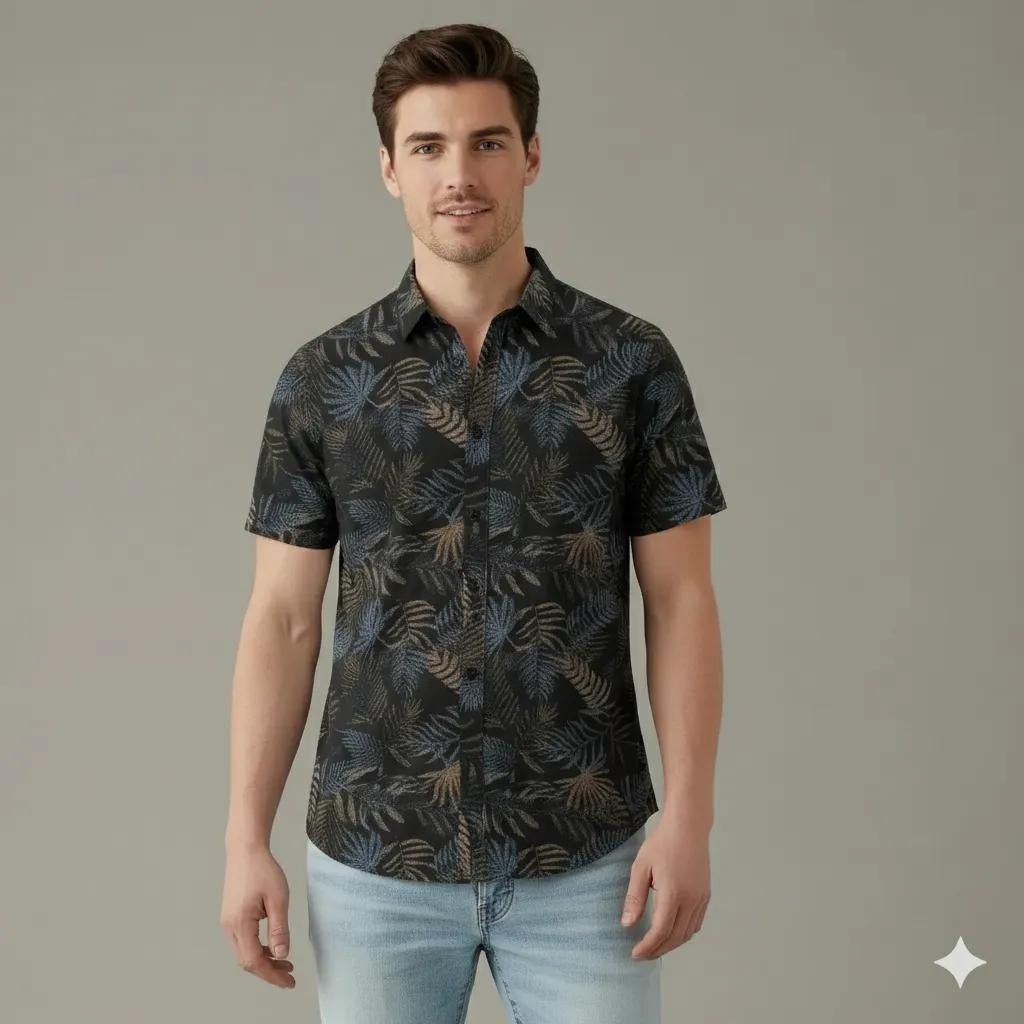 Men Black Graphic Print  Polo Neck Shirt