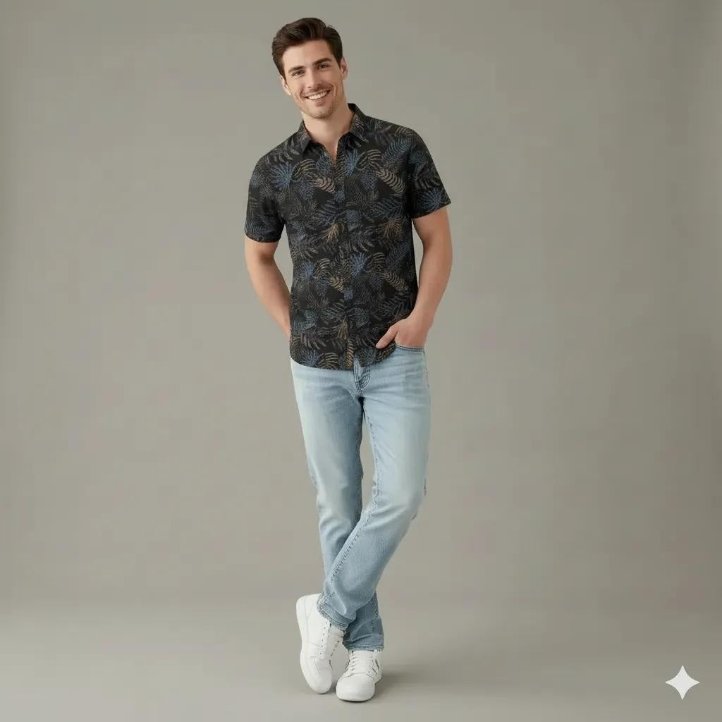Men Black Graphic Print  Polo Neck Shirt
