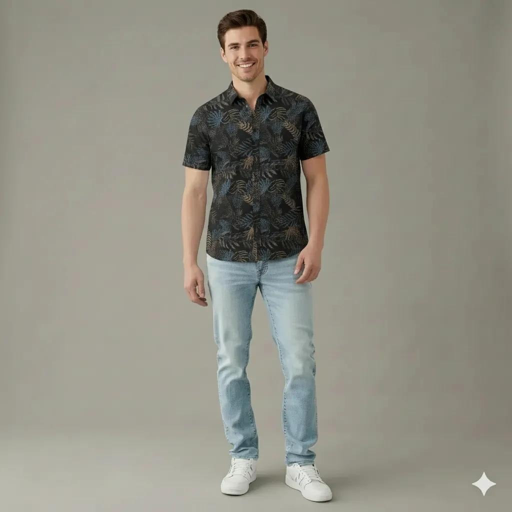 Men Black Graphic Print  Polo Neck Shirt