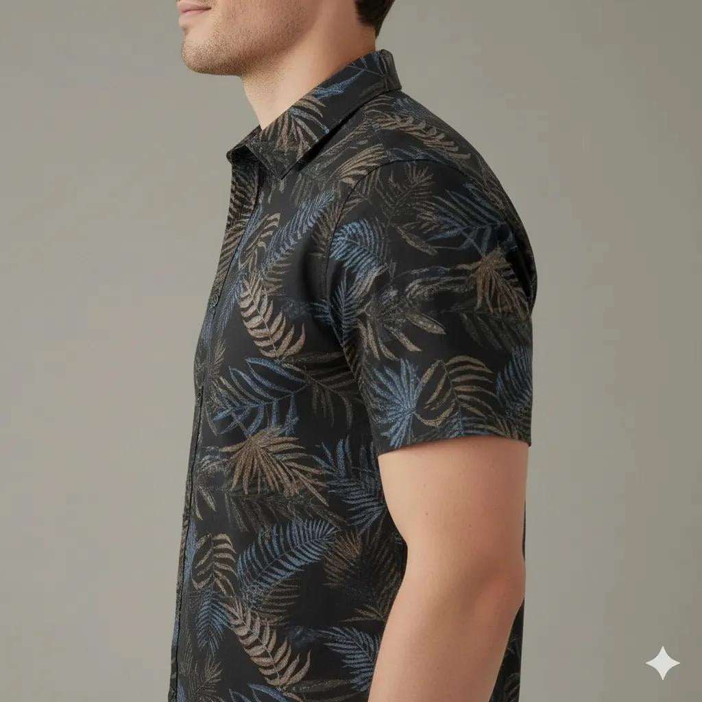 Men Black Graphic Print  Polo Neck Shirt