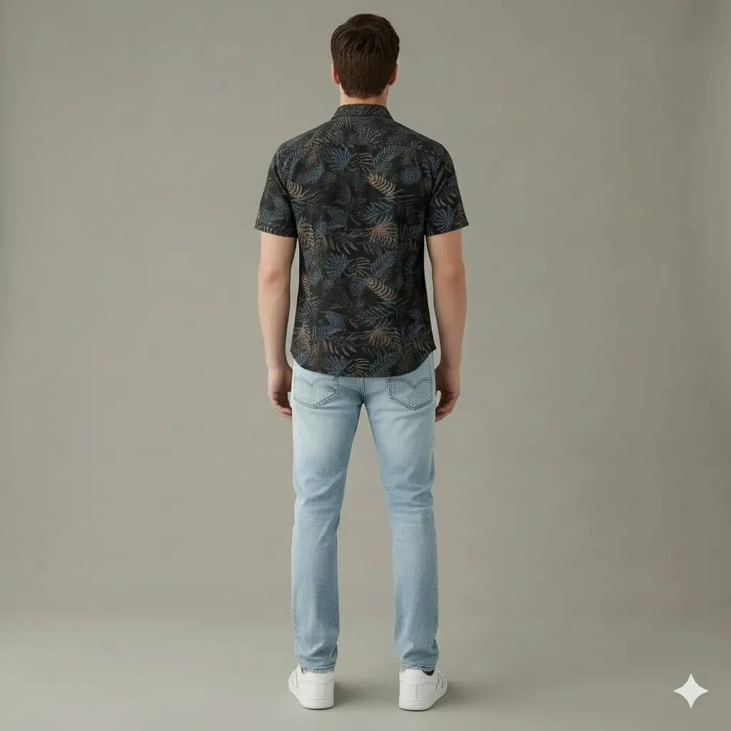 Men Black Graphic Print  Polo Neck Shirt