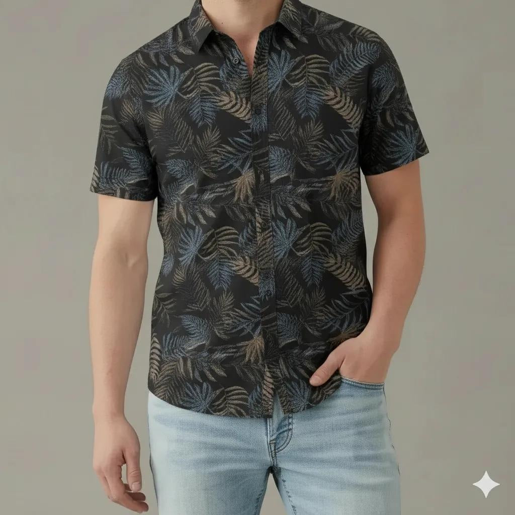 Men Black Graphic Print  Polo Neck Shirt