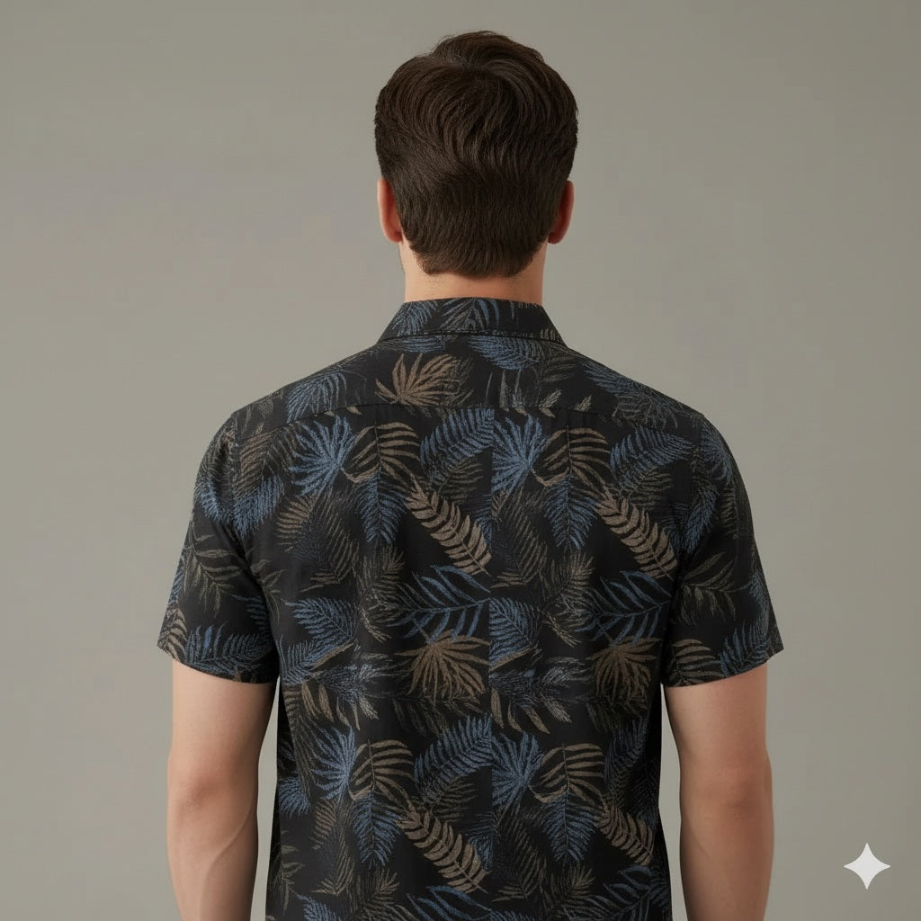 Men Black Graphic Print  Polo Neck Shirt