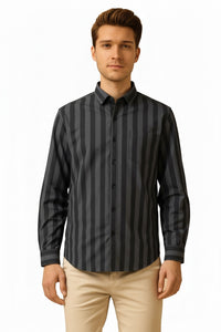 Men Charcoal Multi Stripes Polo Neck  Casual Shirt