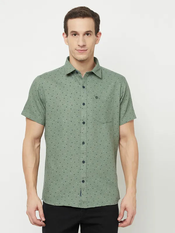 Mettle Men Olive Green Printed Casual Shirt