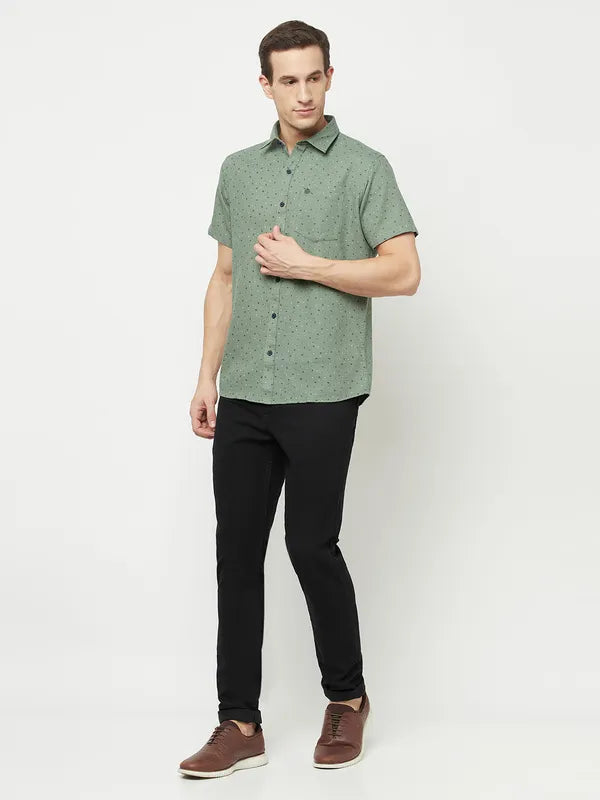 Mettle Men Olive Green Printed Casual Shirt