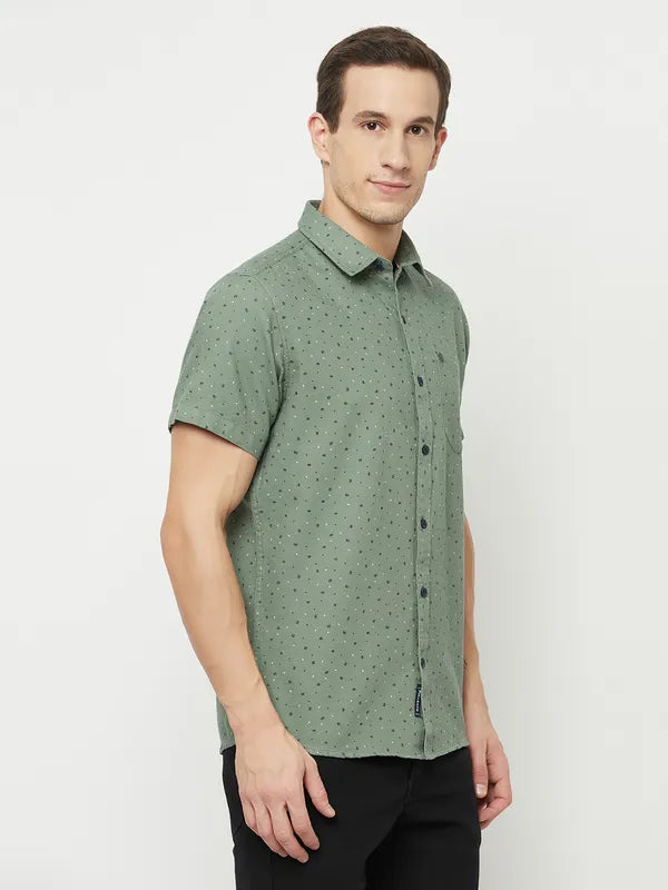 Mettle Men Olive Green Printed Casual Shirt