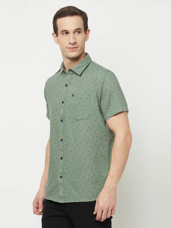 Mettle Men Olive Green Printed Casual Shirt