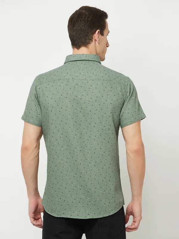 Mettle Men Olive Green Printed Casual Shirt