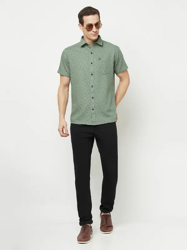 Mettle Men Olive Green Printed Casual Shirt