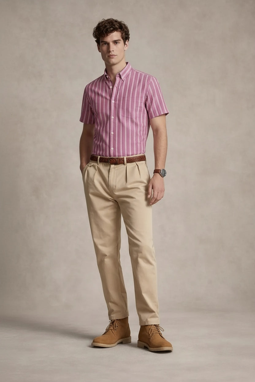 Men Suede Striped Casual Shirt
