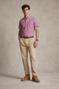 Men Suede Striped Casual Shirt