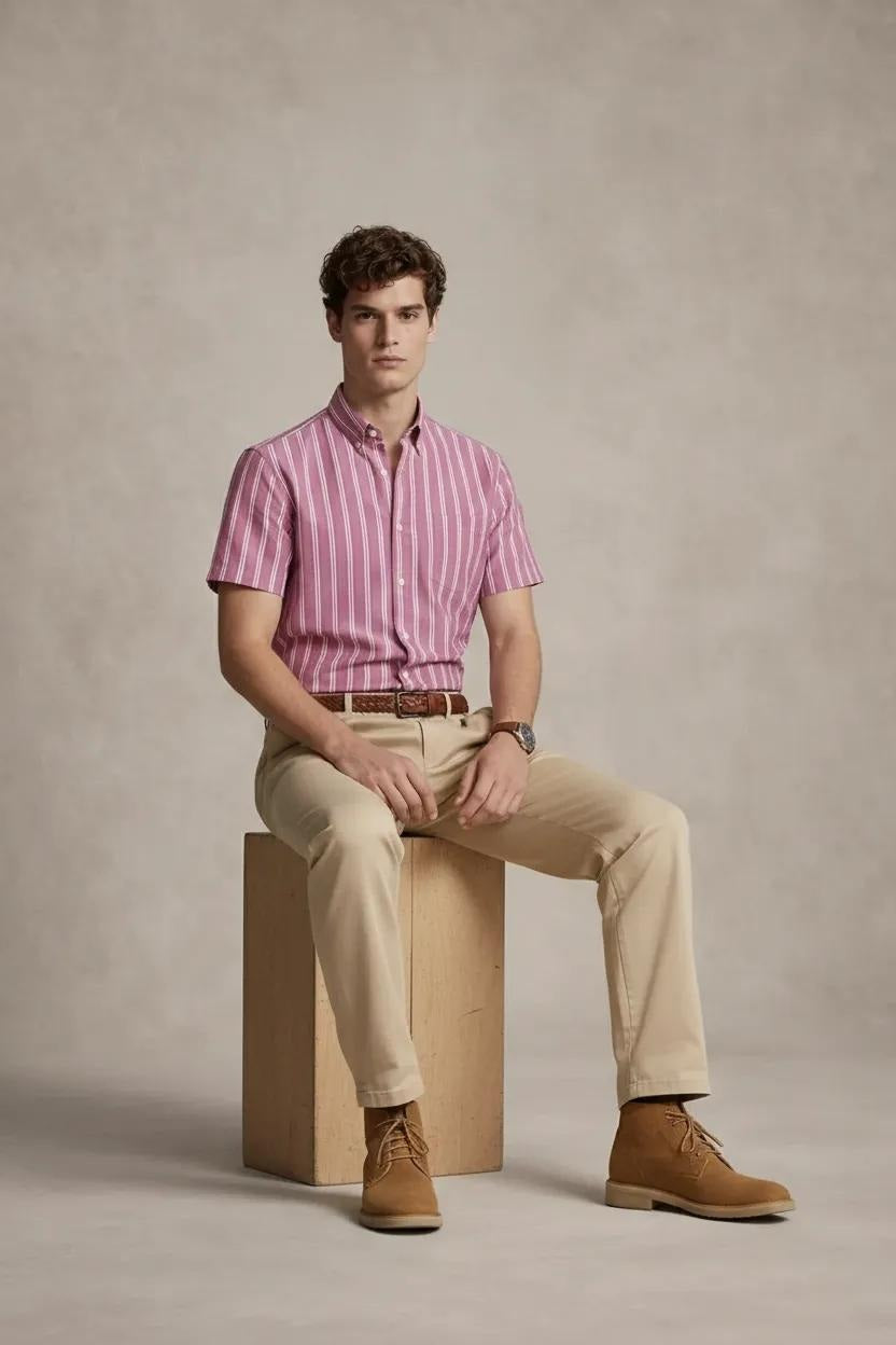 Men Suede Striped Casual Shirt