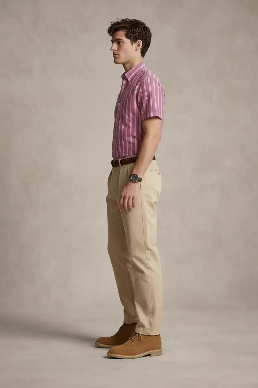 Men Suede Striped Casual Shirt