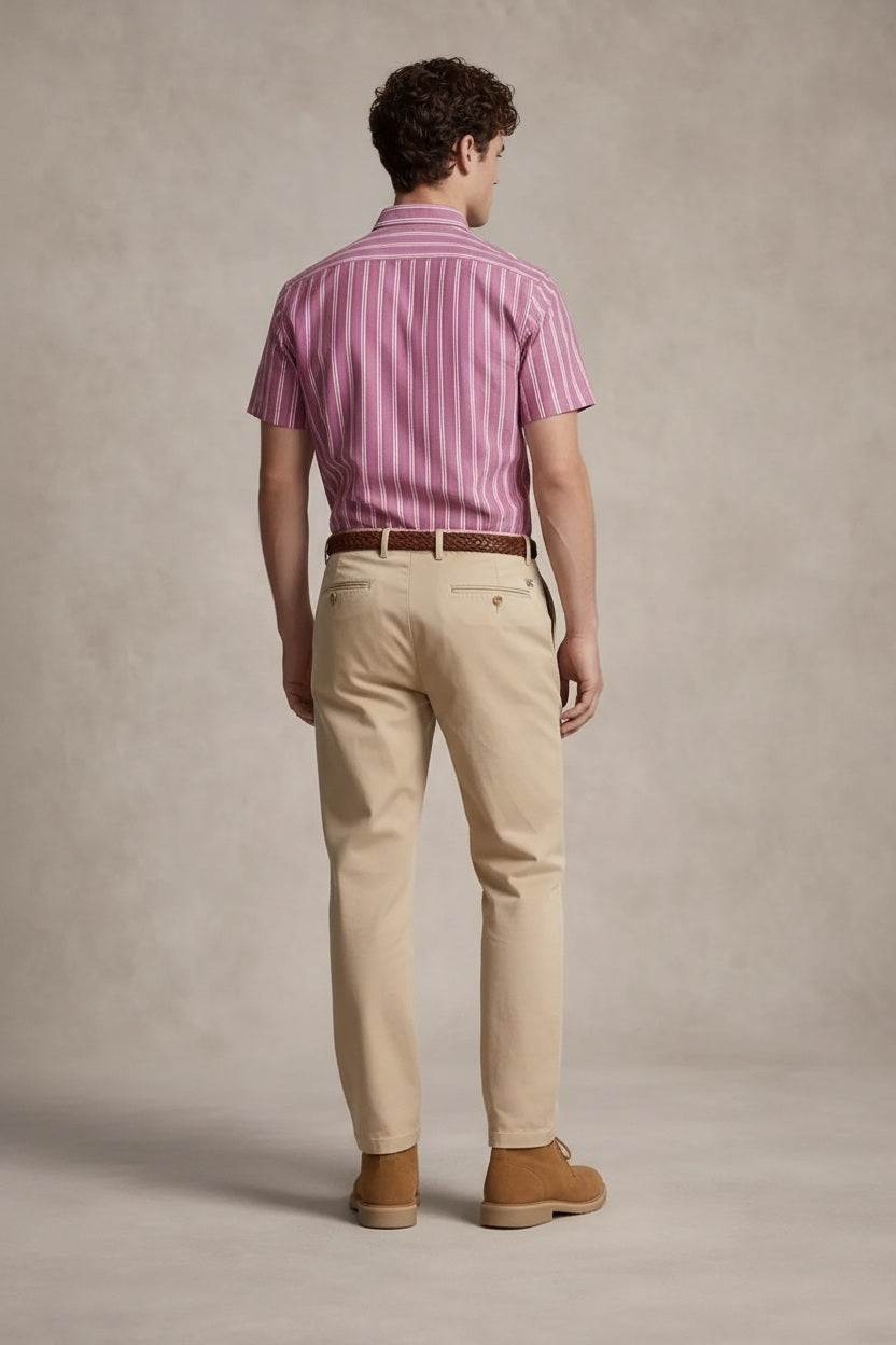 Men Suede Striped Casual Shirt